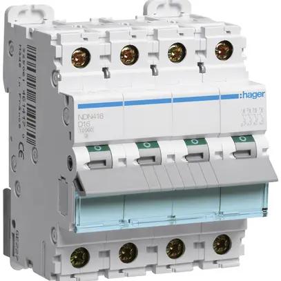 Disjoncteur Hager MCB 4P 415V type D 16A 10kA Icu 15kA 4UM 
