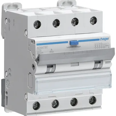 Disgiuntore differenziale Hager RCBO 4P 400V car.C 25A 0.03A t.A 10kA 4UM 