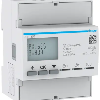 Contatore energia AMD HA ECP180T 3×1P diretto 80A Impuls S0 import+export 2T 