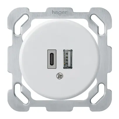 Presa di carica USB INC basico 18W PD 1×tipo A 1×tipo C c.placca fiss. bianco 