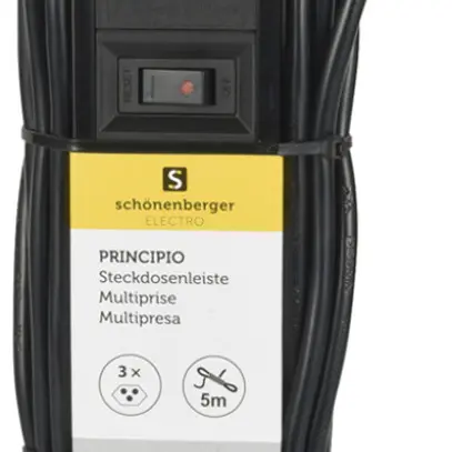 Prise multiple PRINCIPIO 3×type 13 horizontal câble 5m interrupteur noir 