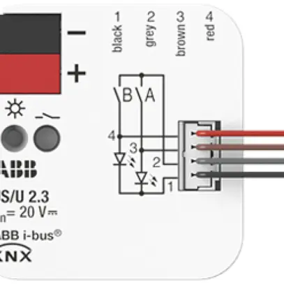 Module entrée/sortie KNX INC ABB US/U2.3 2-canaux 20VDC 40×39×12mm 