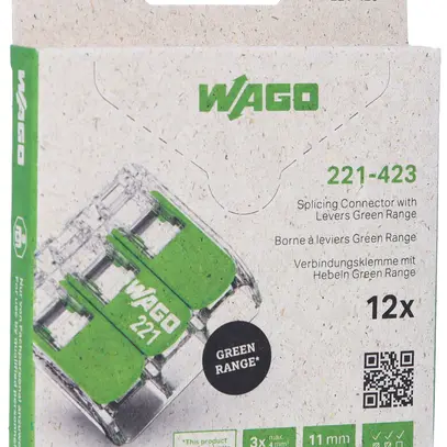 Morsetto per scatola WAGO 221-423 con leva in blister 12×3L 0.2…4mm² 32A 450V ve 