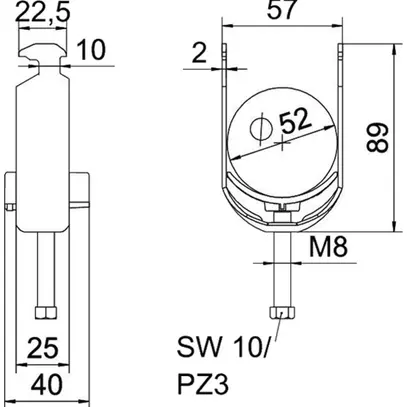 Fixation rapide BET 2056 pied à H matière synthétique 46…52mm 2×câble aluminium 