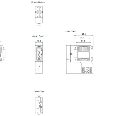 Fiche de raccordement bus API Siemens SIMATIC DP PROFIBUS+PG FC 90° 