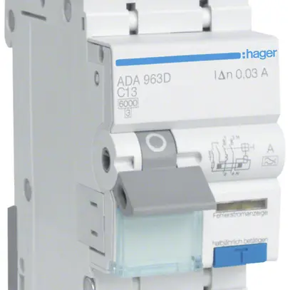 Disgiuntore differenziale Hager RCBO 2P 240V car.C 13A 0.03A tipo A 6kA 2UM 