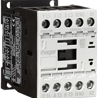Contacteur de puissance Hager 3P+1 fermeur 7A à AC-3 tension de bobine 230VAC 