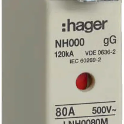 Fusibile HPC Hager DIN000 500VAC 80A gG/gL segnalatore doppio antiruggine 