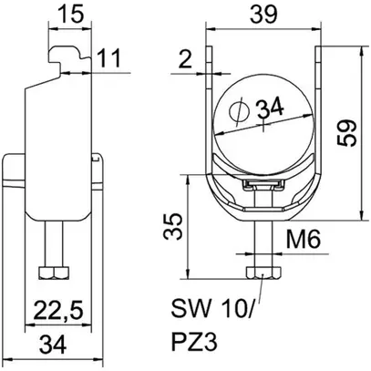 Brida rapida BET 2056 piede a N materia sintetica 28…34mm 1×cavo alluminio 