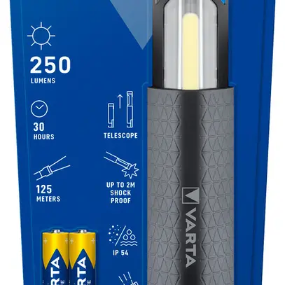 Lampe de poche LED VARTA Work Flex Telescope Light 250lm, avec 4×AA, IP54 