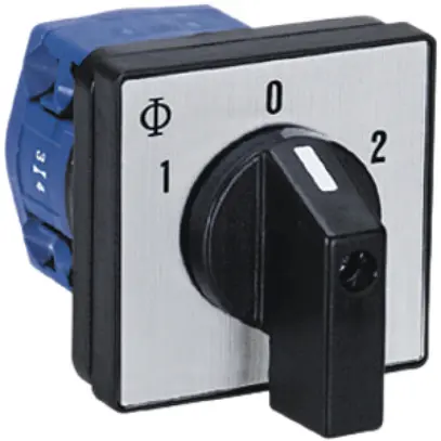 Interruttore rotativo INS K&N, 20A/690V 2/1L, manopola ne, 48×48mm, Ø6mm "1-0-2" 