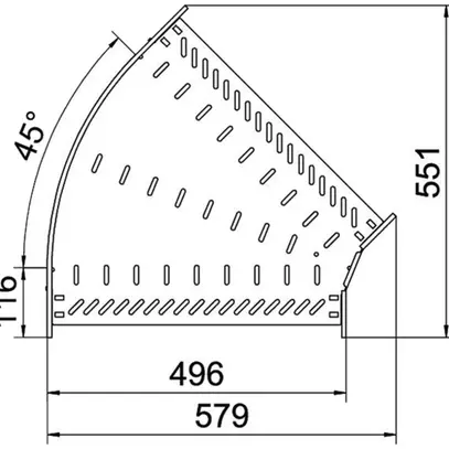 Coude BET RB 45° 60×500mm acier zingué en continu 