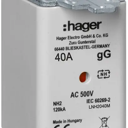 Fusible HPC Hager DIN2c 500VAC 40A gG/gL avertisseur double antirouille 