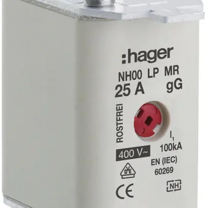 Fusibile HPC Hager DIN00 400VAC 25A gG/gL segnalatore centrale inossidabile 