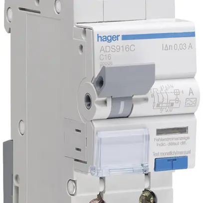 Disgiuntore differenziale Hager RCBO QC 2 230V car.C 16A 0.03A 2UM 