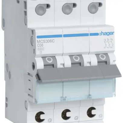 Disjoncteur Hager MCB quickconnect 3P 400V type C 6A Icn 6kA 3UM 