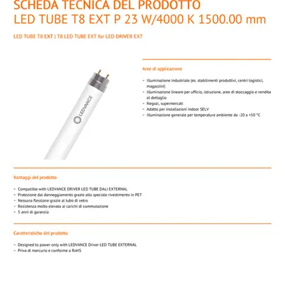 Tubo LED LEDVANCE EXT P G13 42V 23W 3700lm 4000K REG 1500mm 
