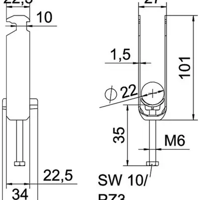 Fixation rapide BET 2056 pied à H matière synthétique 16…22mm 3×câble aluminium 