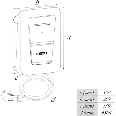 Stazione di carica Hager witty one trifase 11kW 250×370×150mm cavo 6.5m 