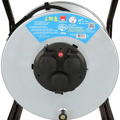 Enrouleur de câble MAX HAURI acier 230V 10A 3×T13 50m 3×1.5mm² IP55 argent 