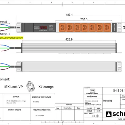 Presa multipla 19" PDU-Line 7×IEXC13/C19 display 3m capicorda 1UA arancione 