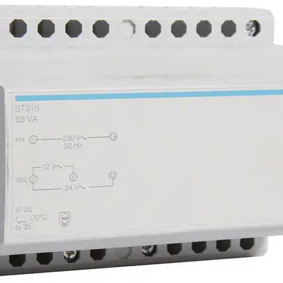 Piccolo trasformatore AMD Hager 63W 12V 24V 5.25A 2.63A 6UM 