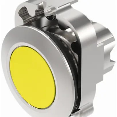 Interrupteur INC EAO45, R, jaune, anneau gris sable, plat 