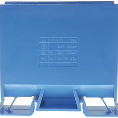 Borne de dérivation Woertz 70…120mm² 269A 800V vis 2×1 rail DIN 35mm bleu 
