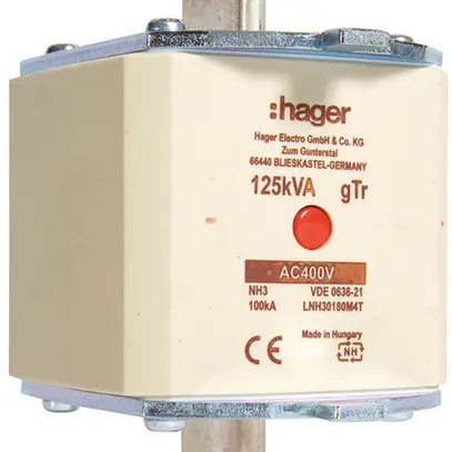 Fusibile HPC Hager DIN3c 400VAC 180A 125kVA gTr segnalatore centrale inox. 