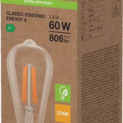 Lampada LED LEDVANCE CLASSIC EDISON E27 3.8W 806lm 2700K Ø64×143mm chiaro 