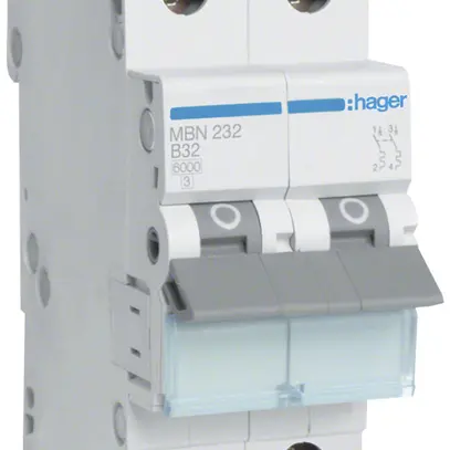 Leitungsschutzschalter Hager MCB 2P 415V Typ B 32A Icn 6kA 2TE 