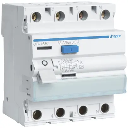 Interruttore differenziale Hager RCCB (RCD) 4P 400V 0.3A tipo A 63A 4UM 