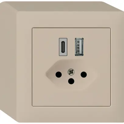Prise de charge USB AP kallysto 18W PD 1×type A 1×type C T13 beige 