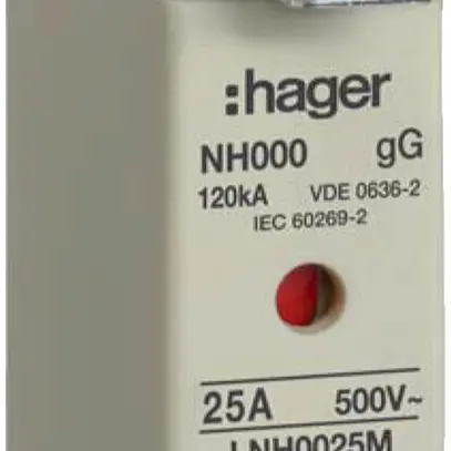 Fusibile HPC Hager DIN000 500VAC 25A gG/gL segnalatore doppio antiruggine 