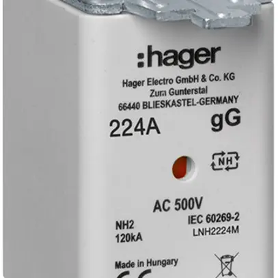 Fusible HPC Hager DIN2c 500VAC 224A gG/gL avertisseur double antirouille 