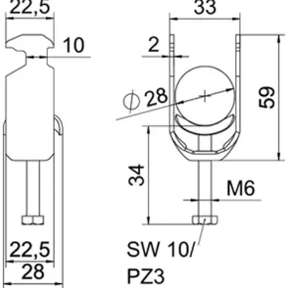 Brida rapida BET 2056 piede a H metallo 22…28mm 2×cavo acciaio Zn-cal-im 