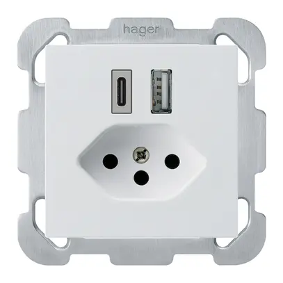 Prise de charge USB ENC kallysto 18W PD 1×type A 1×type C T13 plaque fix. blanc 