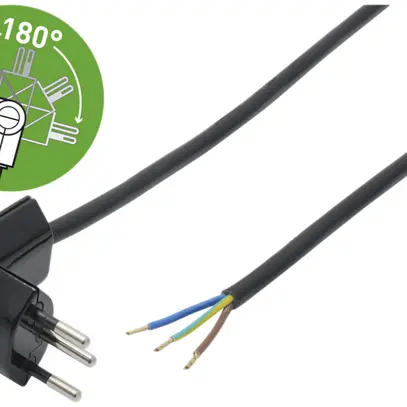 Câble d'appareil Td 3×1mm² 5m noir fiche T12 pivotable 180° 