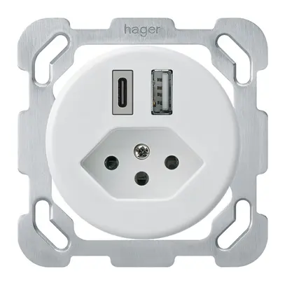 Prise de charge USB ENC basico 18W PD 1×type A 1×type C T13 a.plaque fix. blanc 