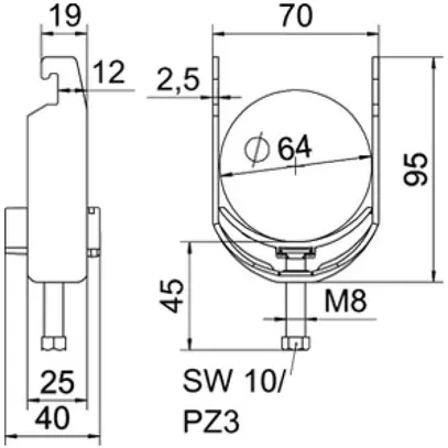 Schnellverleger BET 2056 U-Fuss Kunststoff 58…64mm 1×Kabel Stahl tfZn 