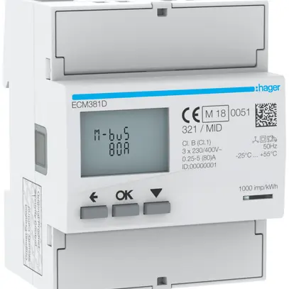 Contatore energia AMD HA ECM381D 3P diretto 80A M-Bus MID import+export 2T+2T 