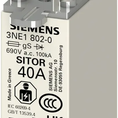 Fusible HPC Siemens SENTRON 3NE SITOR DIN-000 40A gS, voyant-détecteur frontal 
