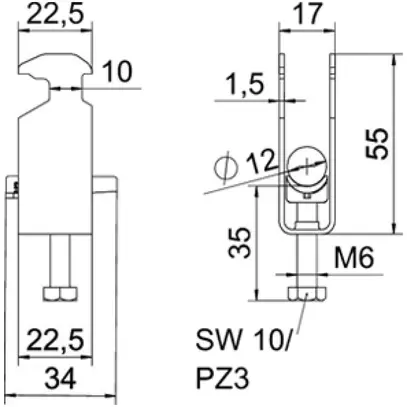 Fixation rapide BET 2056 pied à H matière synthétique 8…12mm 2×câble aluminium 