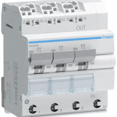 Disgiuntore Hager MCB quickconnect 3P 3 230V tipo B 16A Icn 6kA 4UM 