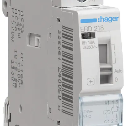 Relais AMD Hager 24VAC 1 fermeur 1 ouvreur 0 inverseur 16A 230VAC 1UM 