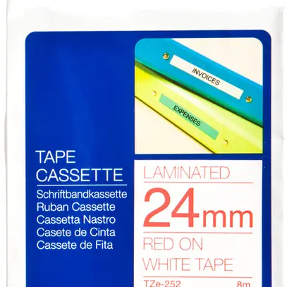 Cassette ruban Brother TZe-252 24mm×8m, blanc/rouge 