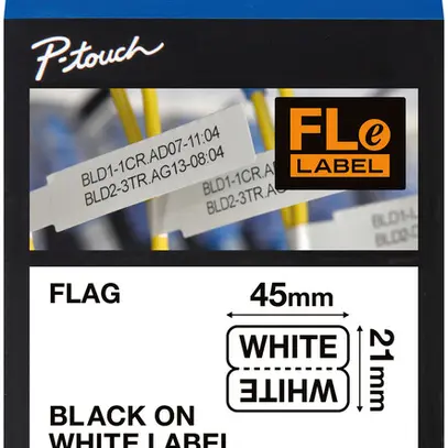 Cassette ruban Brother FLE-2511 45×21mm×72 pièces blanc/noir 