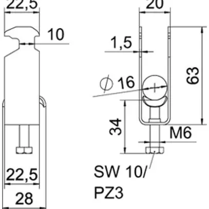 Fixation rapide BET 2056 pied à H métal 12…16mm 2×câble acier Zn-ch-im 
