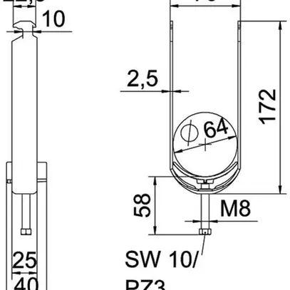 Brida rapida BET 2056 piede a H materia sintetica 58…64mm 2×cavo A2 1.4301 