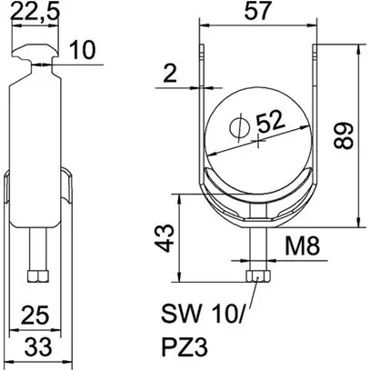 Schnellverleger BET 2056 H-Fuss Metall 46…52mm 1×Kabel Stahl tfZn 